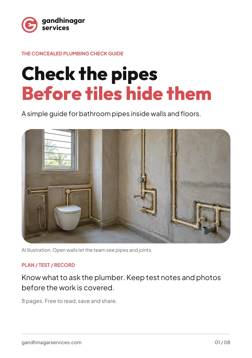 Actual A5 cover of the Concealed Bathroom Plumbing Check Guide